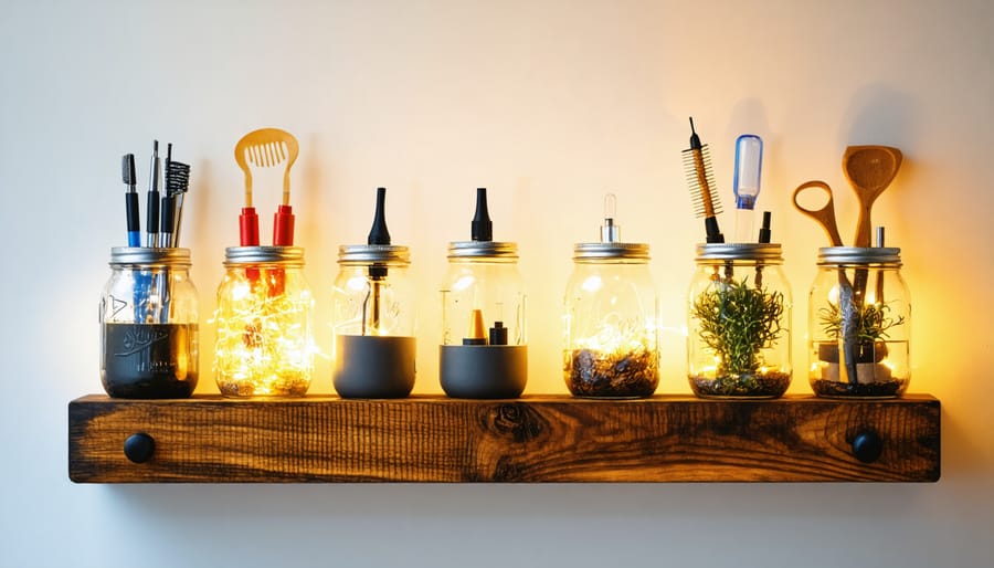 Handcrafted mason jar vaping organizer with ambient lighting