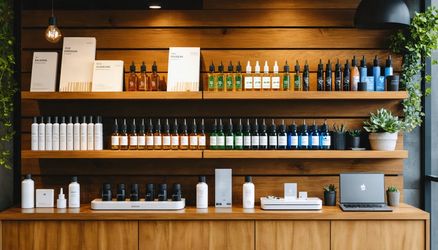 Elegant wooden vaping station with organized compartments for devices and accessories