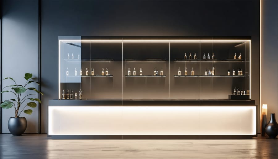 Contemporary vaping station with mood lighting and modern decor