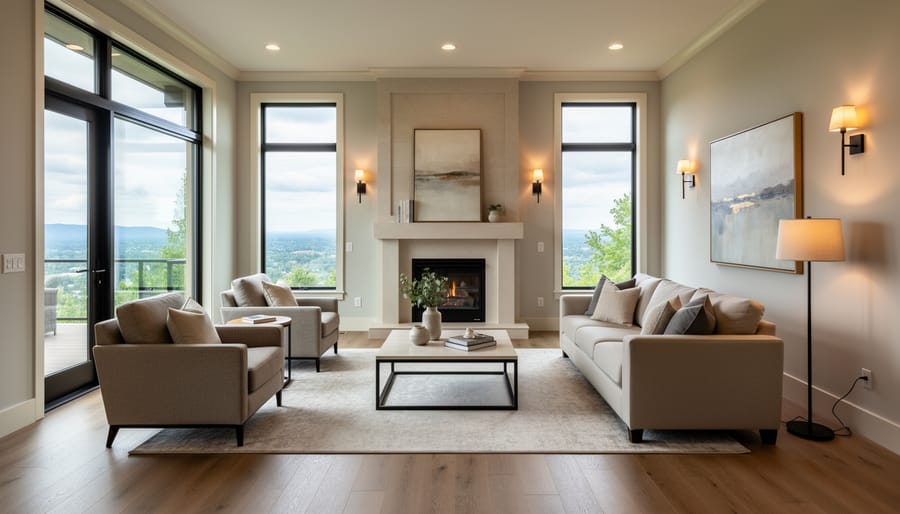 Staged room corner with lamp, plant, and furniture showing effective home staging techniques